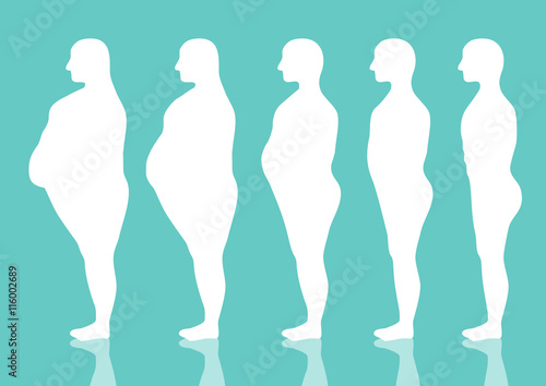 Five stages of silhouette man on the way to lose weight,Vector illustrations