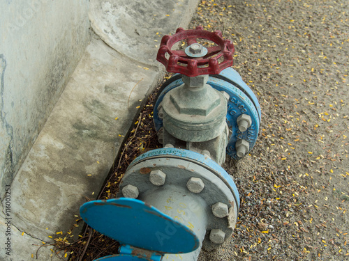 Blue industrial mechinical pipeline valve photo