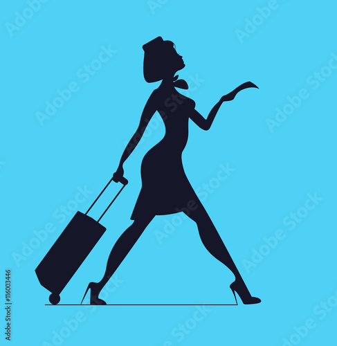 Stewardess with luggage. Stewardess holding tickets