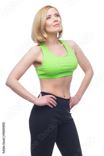 Beautiful middle aged woman doing sport exercise