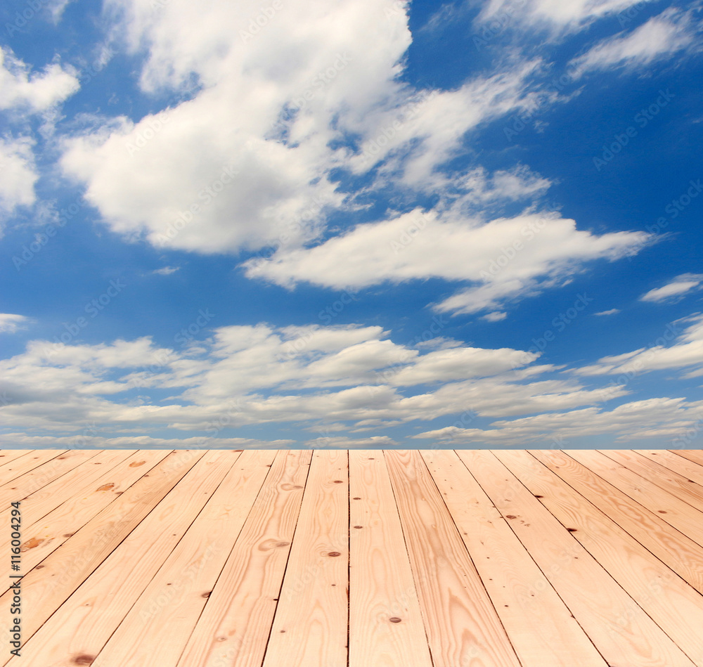 Sky clouds with wood floor