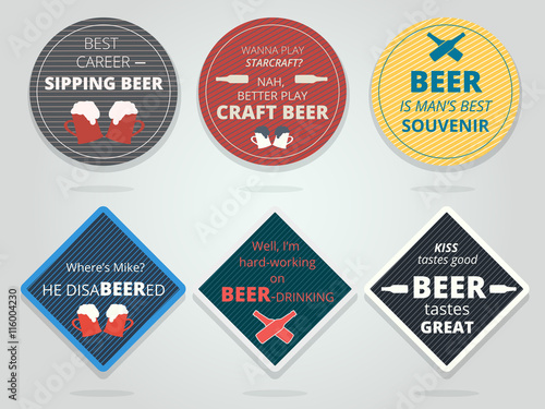 Set of colored round and square ready beer coasters and mats