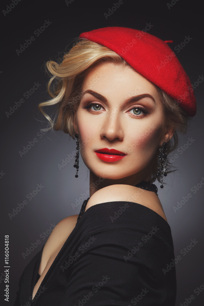 Beautiful lady in red beret Beautiful lady in red beret