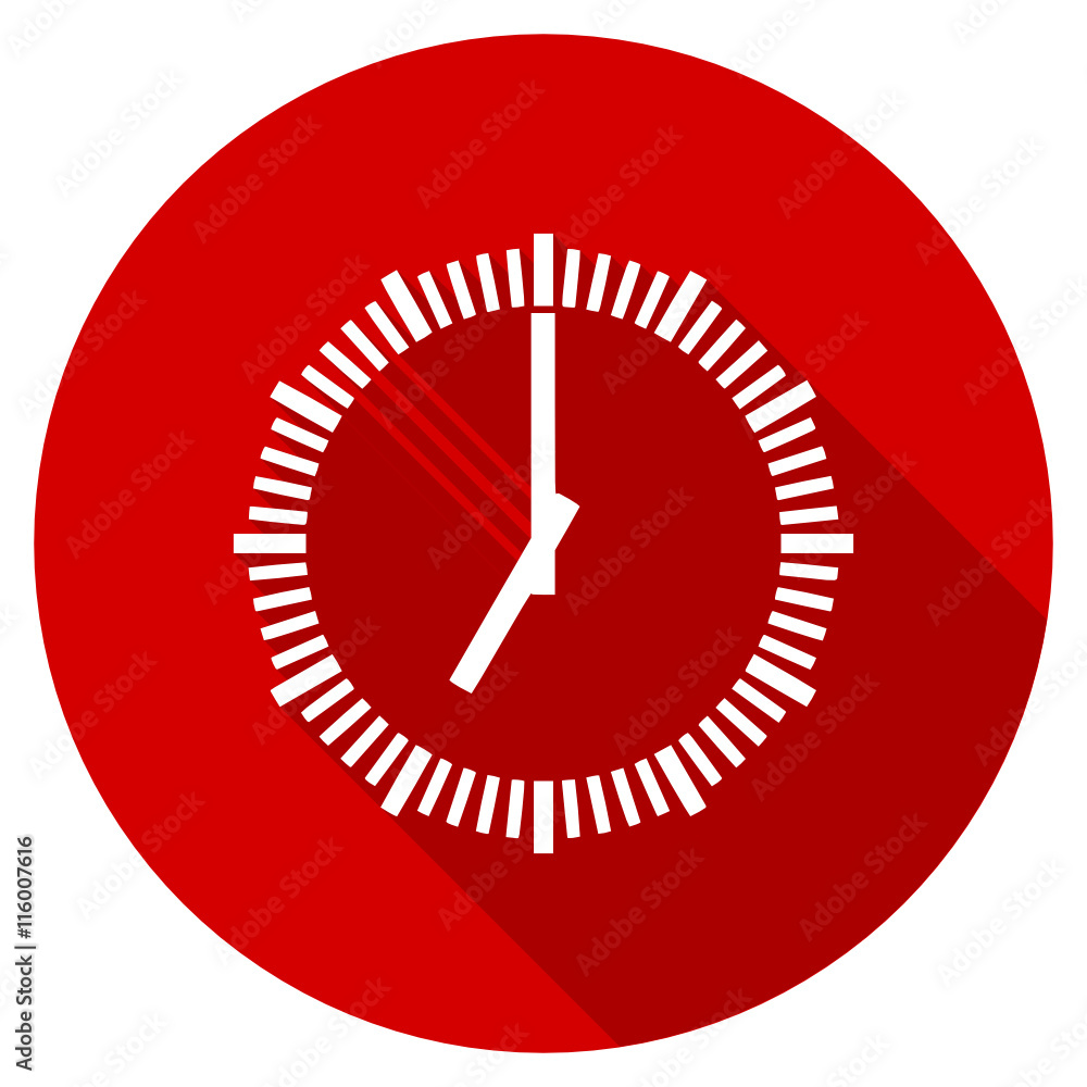 Flat design red round clock vector icon Flat design red round clock vector icon