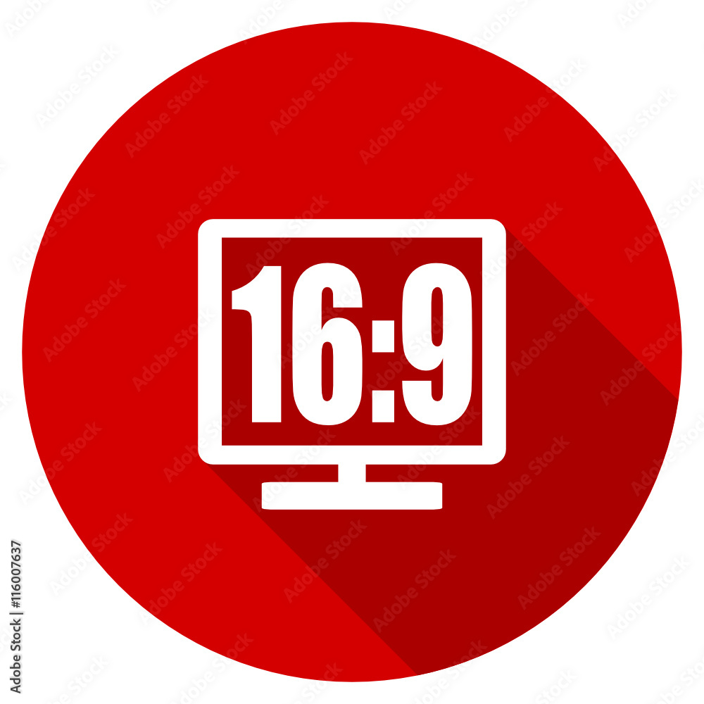 Flat design red round 16 9 display vector icon Flat design red round 16 9 display vector icon
