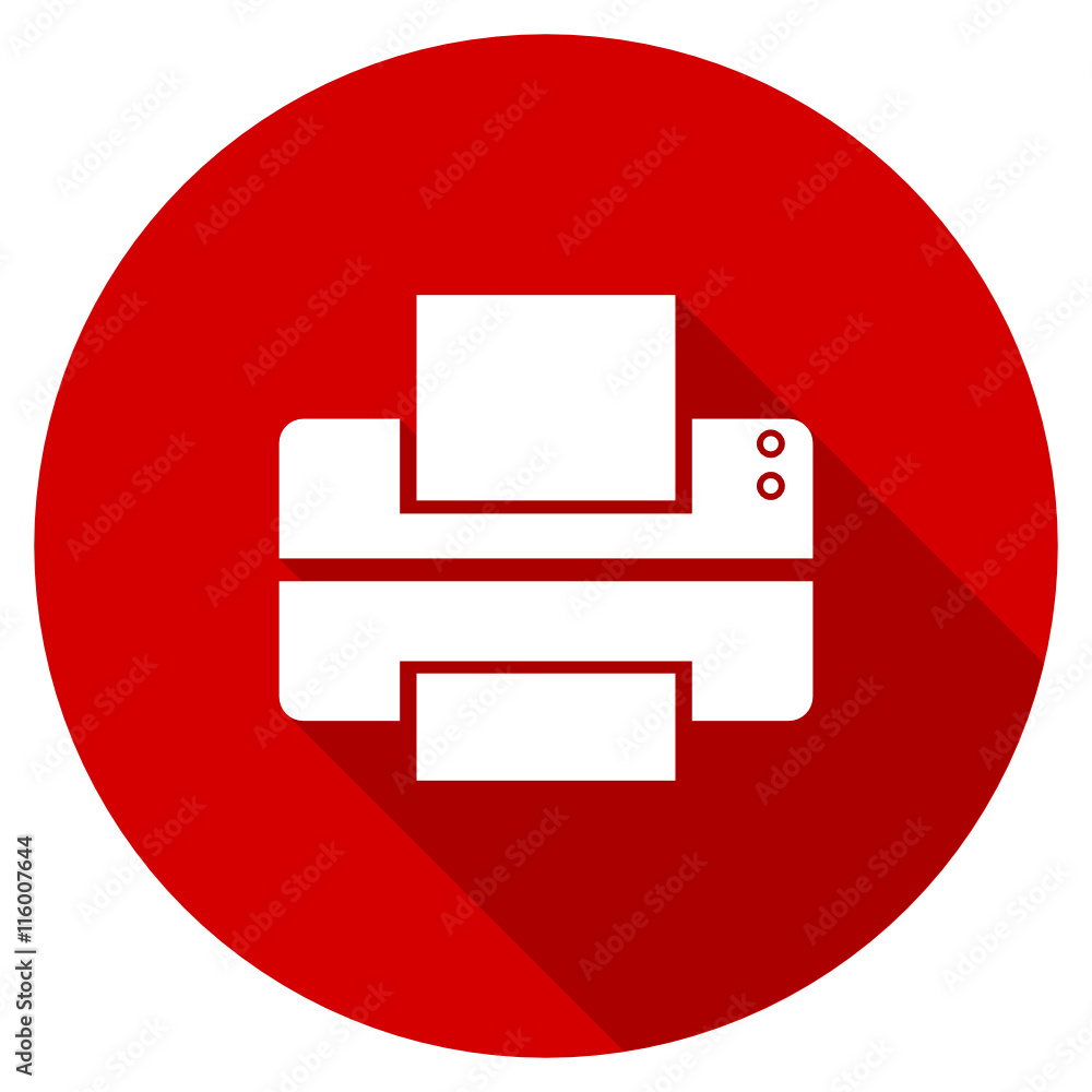 Flat design red round printer vector icon Flat design red round printer vector icon