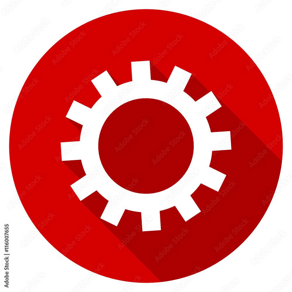Red round flat gear vector icon