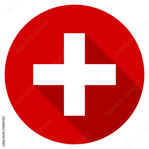 Flat design red round plus vector icon