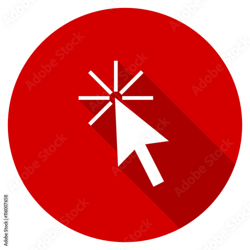 Red round flat click here vector icon