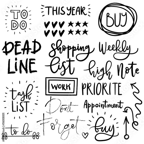 Set of cute hand drawn diary stickers.