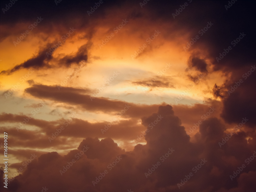 Fototapeta premium Fiery orange sunset. Beautiful sky.