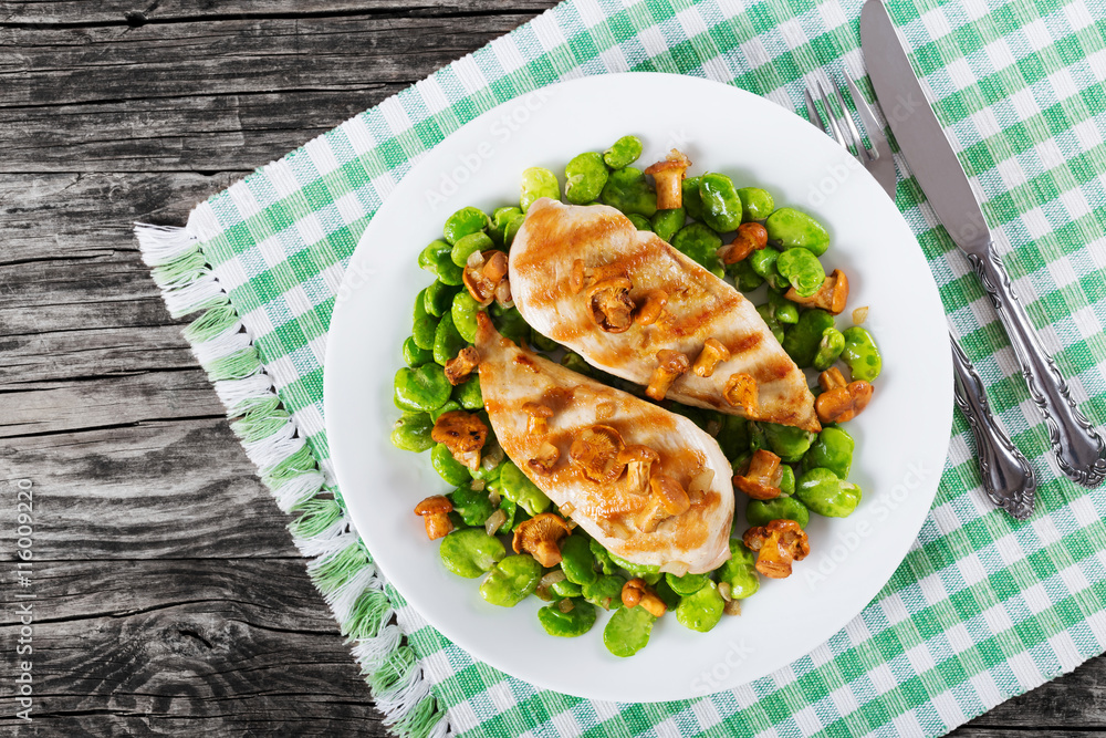 grilled chicken breast, new green lima beans grilled chicken breast, new green lima beans