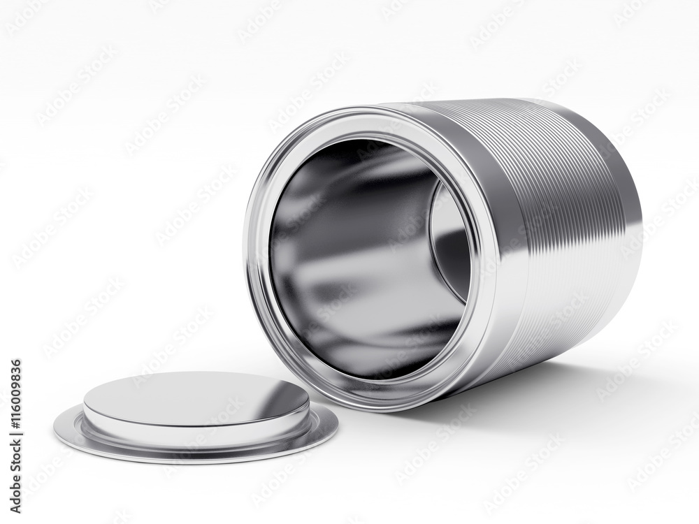 Empty metal can with the lid open isolated on white background. Empty metal can with the lid open isolated on white background.