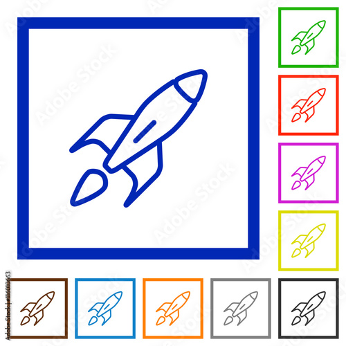 Launched rocket framed flat icons