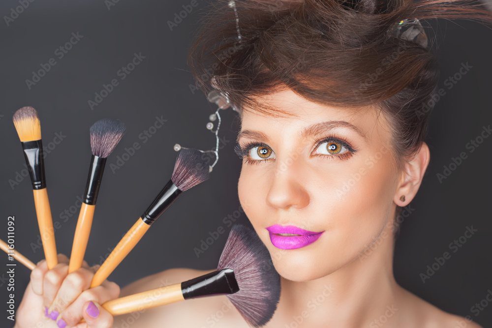 Φωτογραφία Closeup woman at beauty salon. Fashion make-up, Fancy Hairstyle