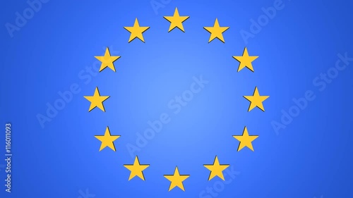 Fin. 3D animation representint the end of the EU with the star flag exploding following Brexit, with film effect ending photo