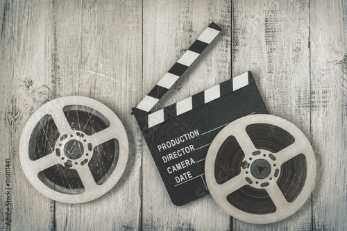 Clapperboards and two reels of film