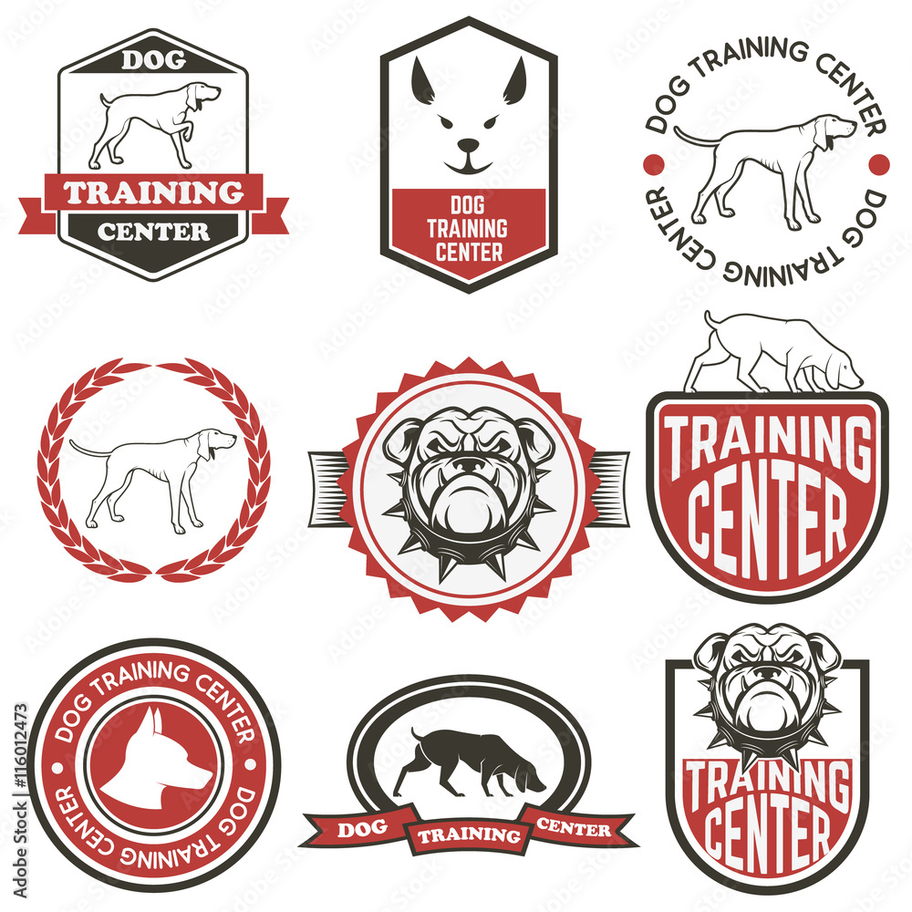 Set of Dog training center labels. Set of Dog training center labels.
