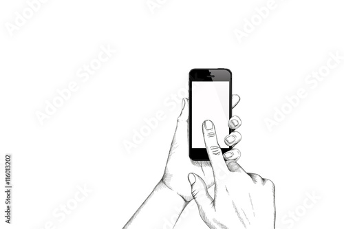 Hände bedienen Smartphone mit weißem Hintergrund