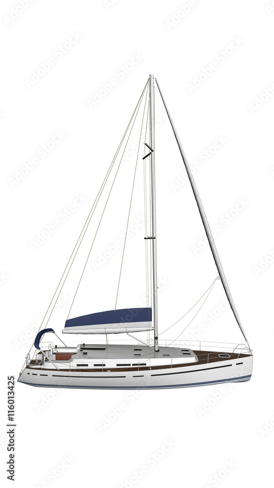 Sailboat, sailing boat, ship, yacht, vessel isolated on white background, side view