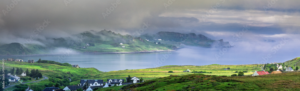 Foggy Morning - Panoramic View of Staffin Bay on the Isle of Skye in Scotland