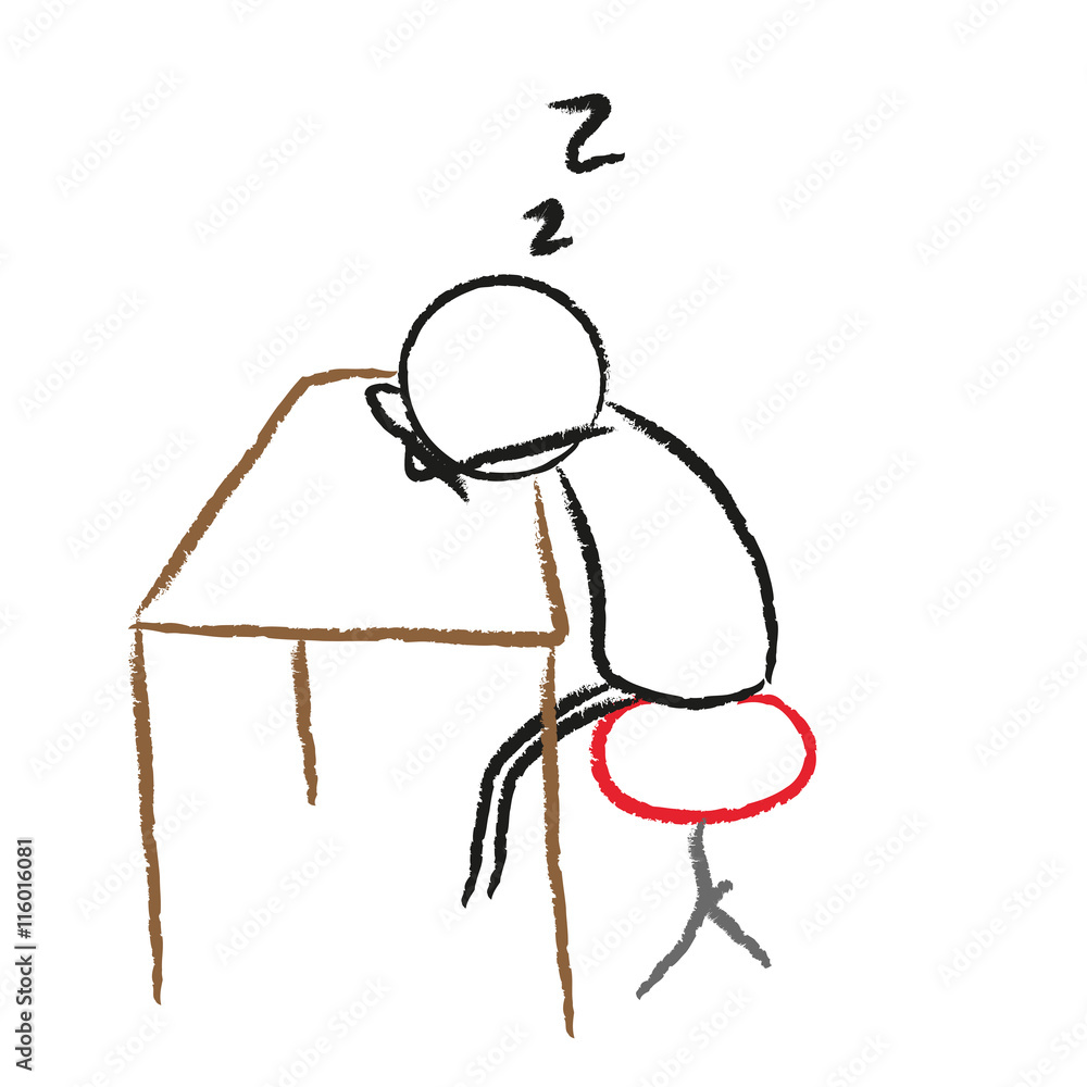 Person schläft mit Kopf auf dem Tisch Person schläft mit Kopf auf dem Tisch