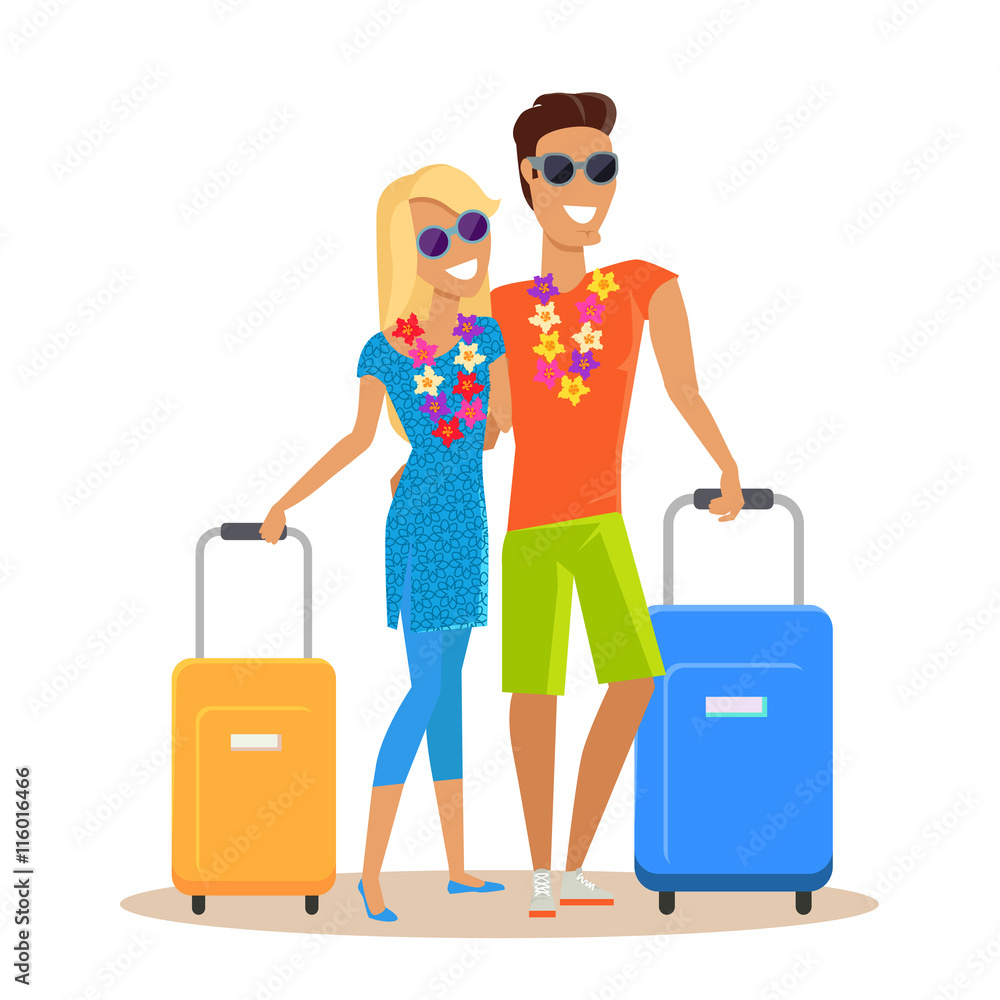 Couple Summer Vacation Travel Illustration Couple Summer Vacation Travel Illustration