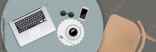 Laptop in cafe concept