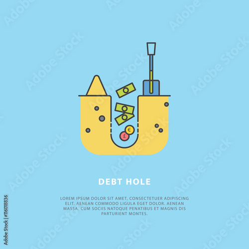Vector illustration in the flat style about debt hole.