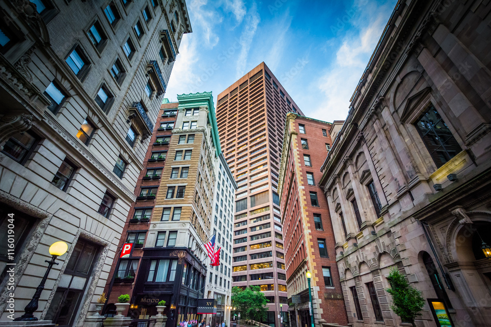 Buildings along Beacon Street, in Boston, Massachusetts.