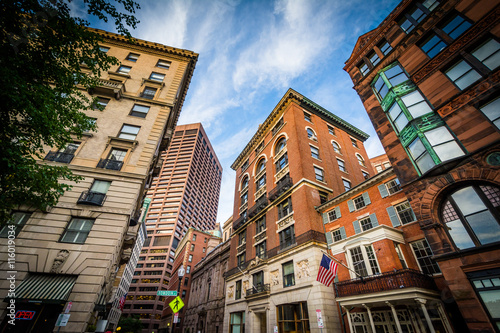 Buildings along Beacon Street, in Boston, Massachusetts.