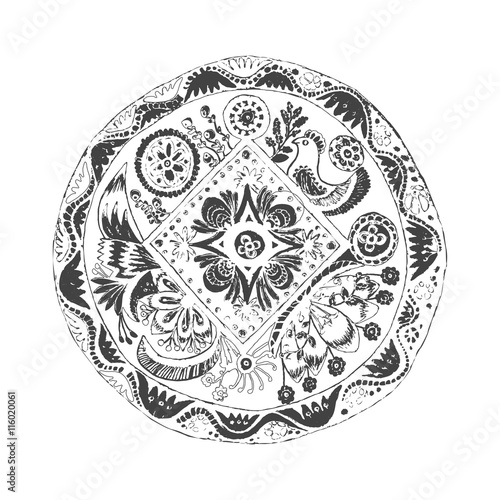 Contour of hand drawn mandala. Can be used for coloring books, t