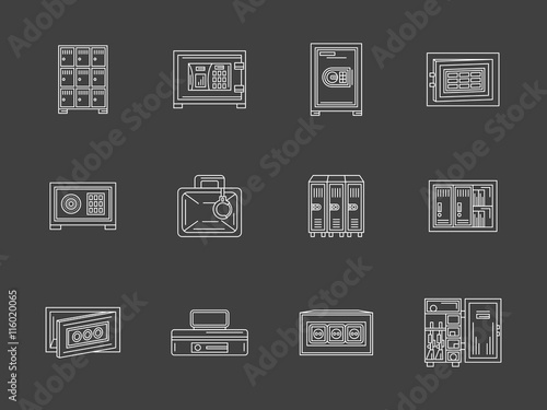 Obraz na płótnie White flat line metal locker and safe vector icons w salonie