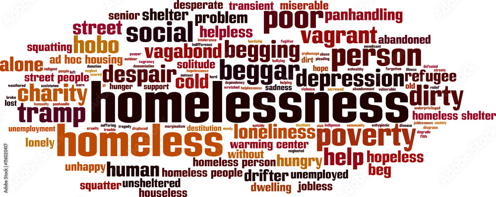 Homelessness word cloud concept. Vector illustration Homelessness word cloud concept. Vector illustration