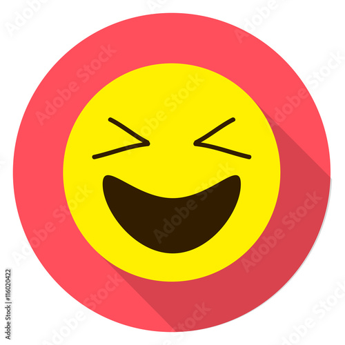 Emoticon laughing face. Laughing emoji. Isolated vector illustration on white background. Emoji longshadow icon.