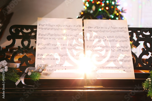 Music notes on piano with C...