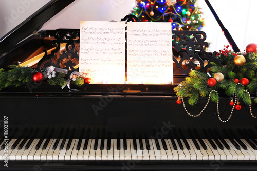 Music notes on piano with C...