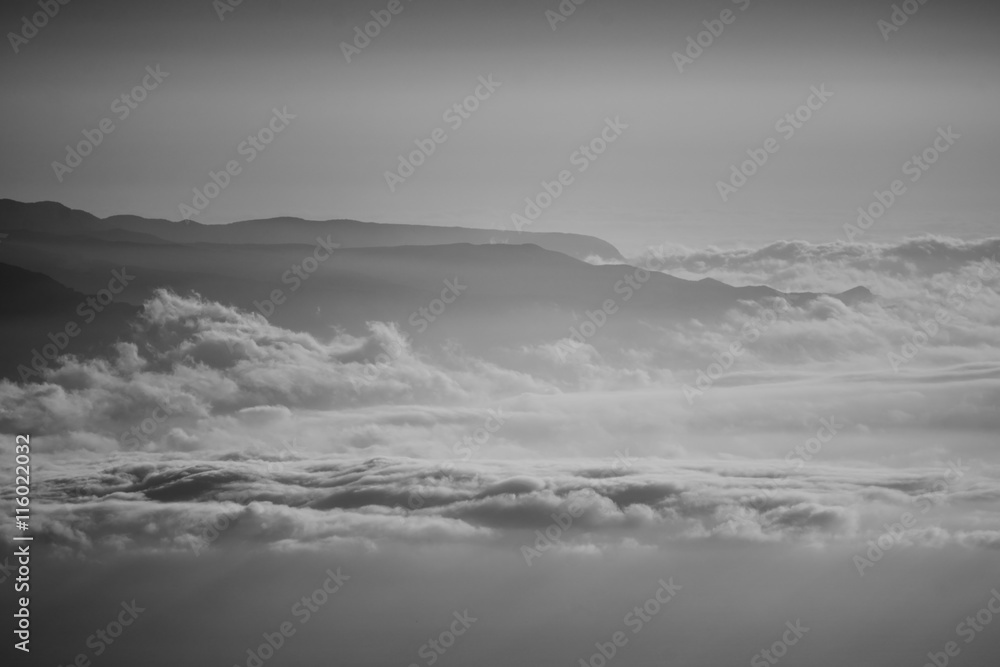 cloudscape in black and white