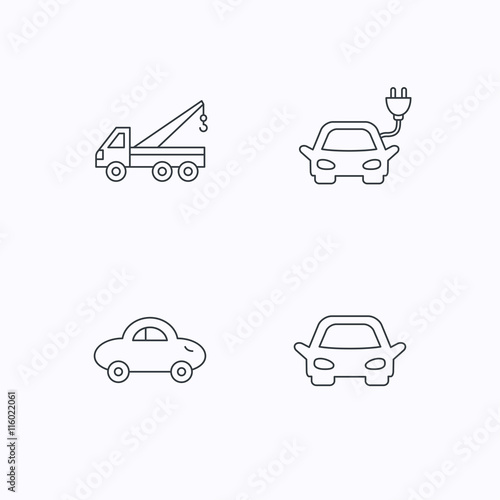 Electric car, evacuator and transport icons.