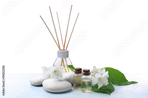 Composition of spa treatment on light background