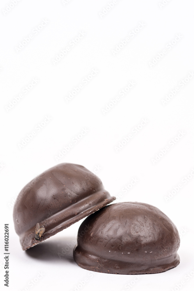 Chocolate round cookies with copy space on white background Chocolate round cookies with copy space on white background