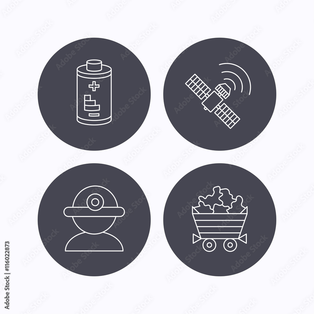 Worker, minerals and GPS satellite icons. Worker, minerals and GPS satellite icons.