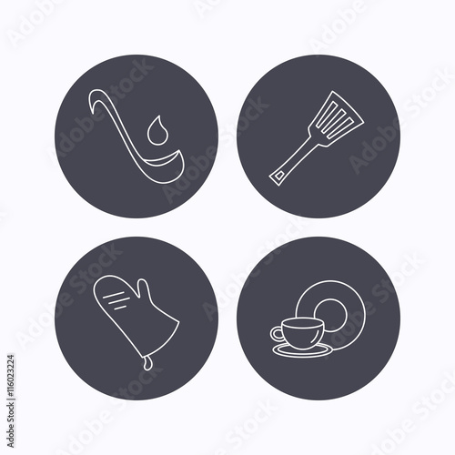 Soup ladle, potholder and kitchen utensils icon.
