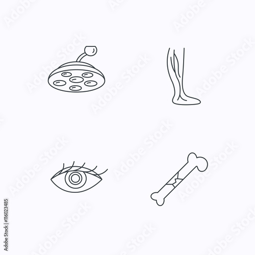 Eye, bone fracture and vein varicose icons.