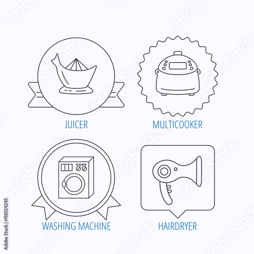 Washing machine, multicooker and hair dryer icons.