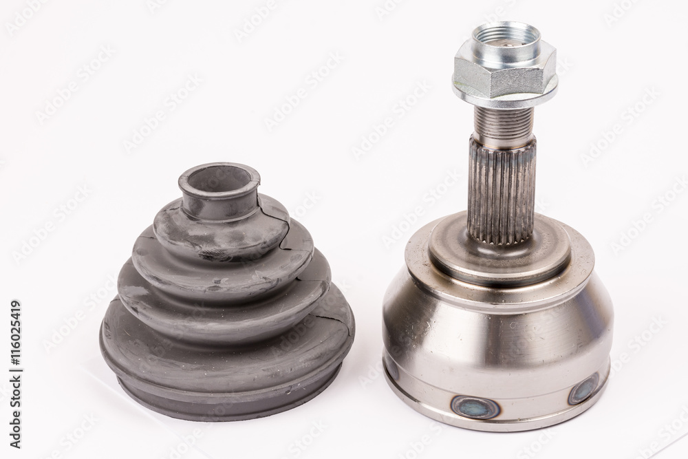 Brand new CV joint with rubber isolated over white with copy spa Brand new CV joint with rubber isolated over white with copy spa