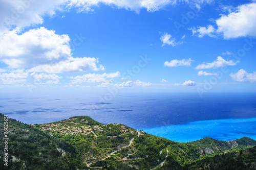 Beautiful coastline at Lefkada island in Greece. Top view, gener
