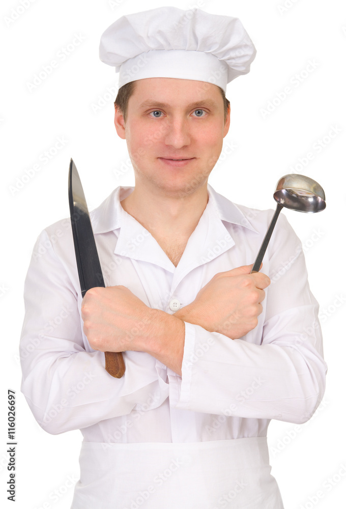 Cook with knife and ladle Cook with knife and ladle