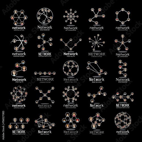 Different People Face, Network Icons Set - Isolated On Black Background - Vector Illustration, Graphic Design. For Web, Website, Print Materials