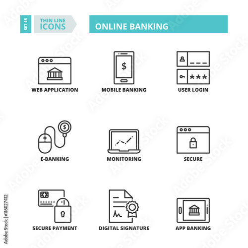 Thin line icons. Online banking